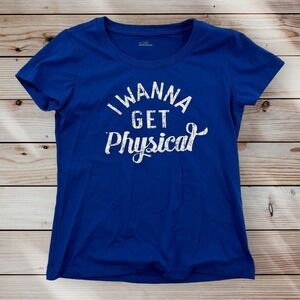 Under Armour Womens Small T Shirt Blue Cotton I Wanna‎ Get Physical Short Sleeve